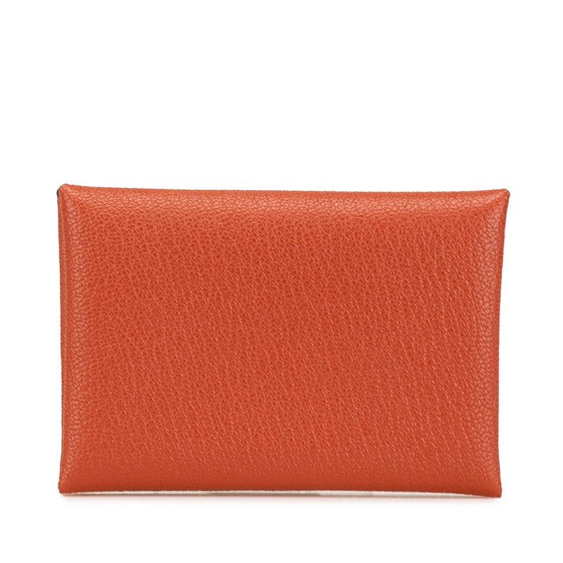 エルメス カルヴィ デュオ コインケース カードケース ブラウン シェーブル レディース HERMES 【中古】