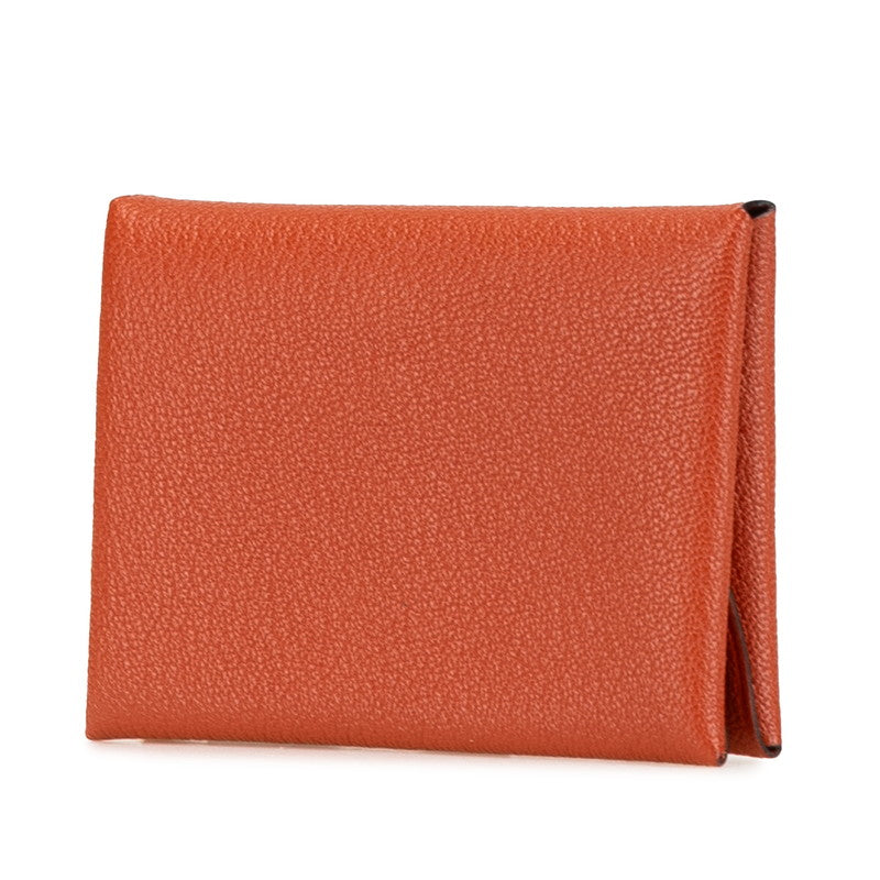 エルメス カルヴィ デュオ コインケース カードケース ブラウン シェーブル レディース HERMES 【中古】
