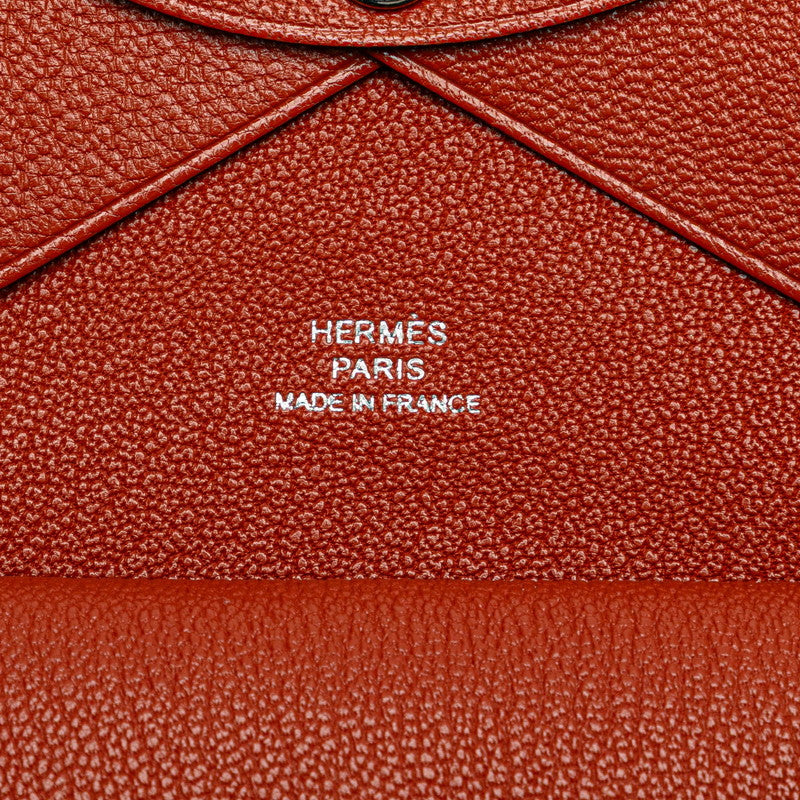 エルメス カルヴィ デュオ コインケース カードケース ブラウン シェーブル レディース HERMES 【中古】