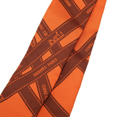 エルメス ツイリー ボルデュック柄 スカーフ オレンジ ブラウン シルク レディース HERMES 【中古】