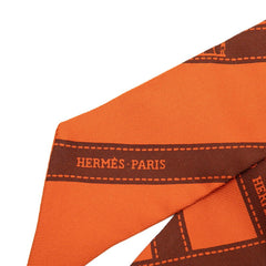 エルメス ツイリー ボルデュック柄 スカーフ オレンジ ブラウン シルク レディース HERMES 【中古】