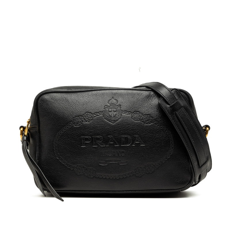 プラダ 三角ロゴプレート 斜め掛け ショルダーバッグ ブラック レザー レディース PRADA 【中古】