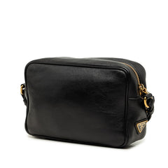 プラダ 三角ロゴプレート 斜め掛け ショルダーバッグ ブラック レザー レディース PRADA 【中古】