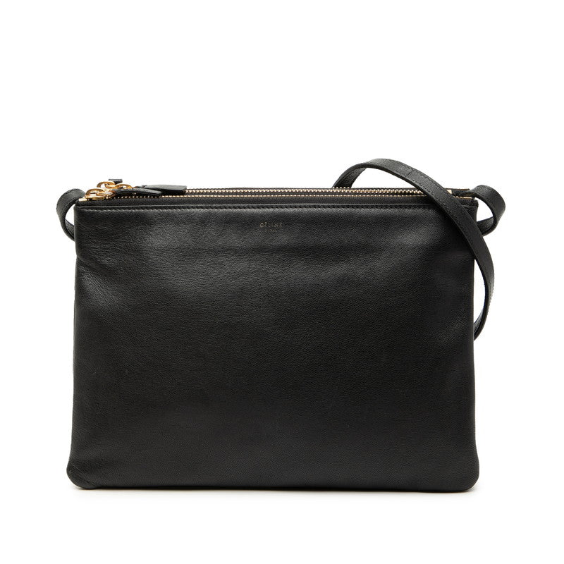 セリーヌ トリオ 斜め掛け ショルダーバッグ ブラック レザー レディース CELINE 【中古】