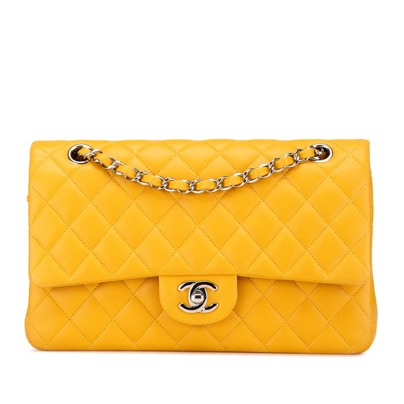 シャネル マトラッセ ココマーク Wフラップ チェーン ショルダーバッグ イエロー シルバー ラムスキン レディース CHANEL 【中古】