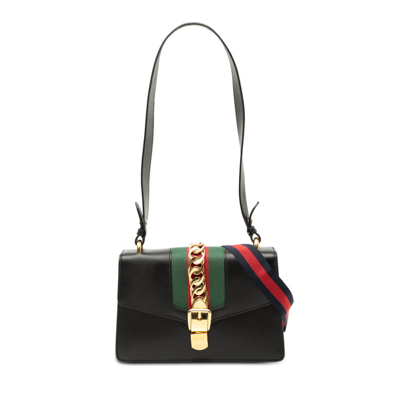 グッチ シルヴィ シェリーライン ショルダーバッグ 421882 ブラック レザー レディース GUCCI 【中古】
