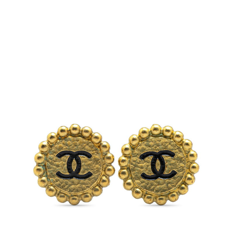 シャネル ヴィンテージ ココマーク ラウンド イヤリング ゴールド ブラック メッキ レディース CHANEL 【中古】