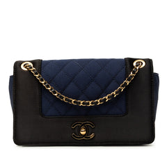 シャネル マトラッセ ココマーク 斜め掛け チェーン ショルダーバッグ ネイビー ブラック ナイロン レディース CHANEL 中古