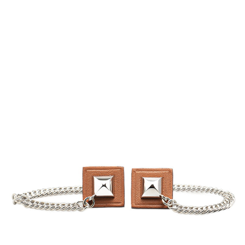 エルメス グルメット エケストル ピアス シルバー ブラウン メタル レディース HERMES 【中古】