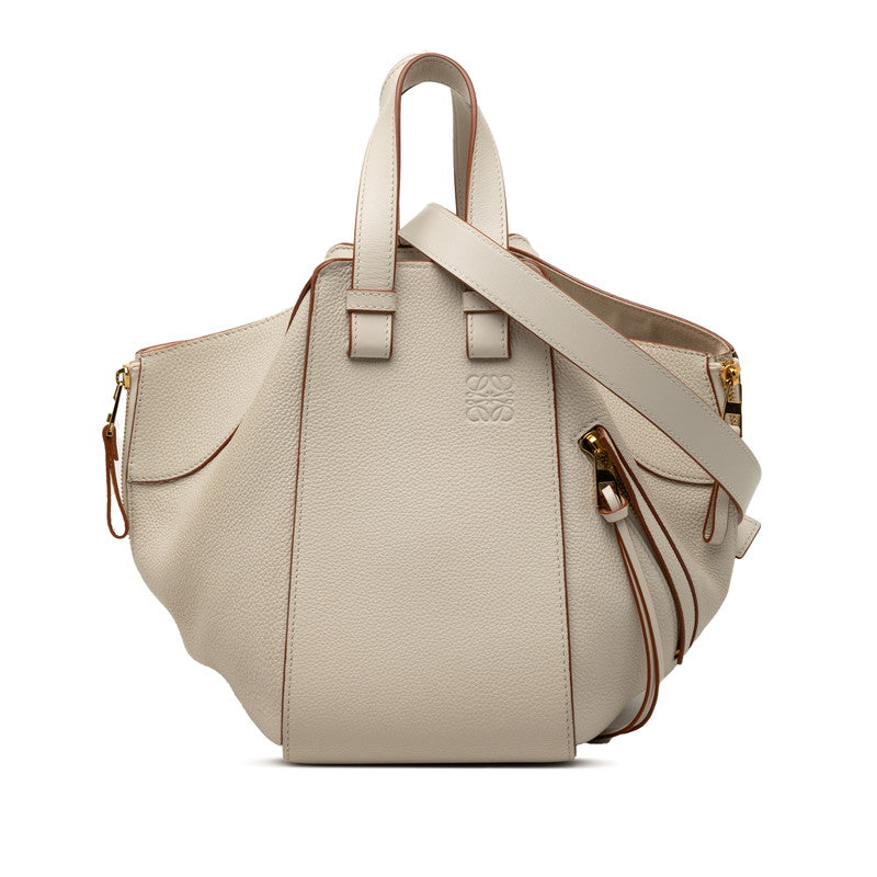 ロエベ アナグラム ハンモック スモール ハンドバッグ ショルダーバッグ ドローストリング 2WAY ホワイト レザー レディース LOEWE 【中古】