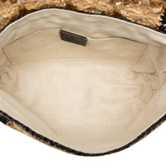 グッチ GGマーモント チェーン ショルダーバッグ 574433 ベージュ ブラック ラフィア レディース GUCCI 【中古】