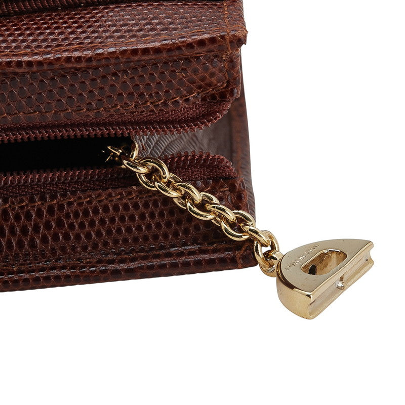サルヴァトーレフェラガモ ヴァラリボン リザード型押し ポーチ 小物入れ ブラウン レザー レディース Salvatore Ferragamo 【中古】