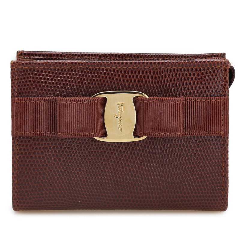 サルヴァトーレフェラガモ ヴァラリボン リザード型押し ポーチ 小物入れ ブラウン レザー レディース Salvatore Ferragamo 【中古】