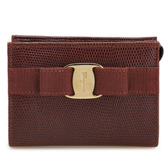 サルヴァトーレフェラガモ ヴァラリボン リザード型押し ポーチ 小物入れ ブラウン レザー レディース Salvatore Ferragamo 【中古】