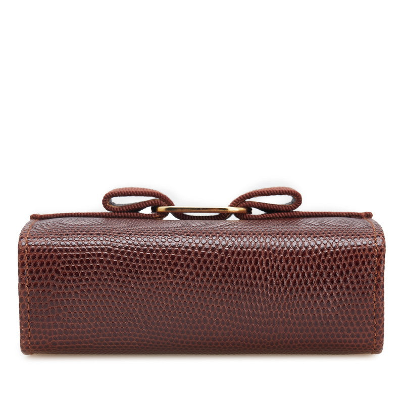 サルヴァトーレフェラガモ ヴァラリボン リザード型押し ポーチ 小物入れ ブラウン レザー レディース Salvatore Ferragamo 【中古】