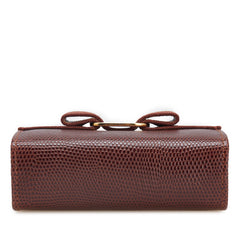 サルヴァトーレフェラガモ ヴァラリボン リザード型押し ポーチ 小物入れ ブラウン レザー レディース Salvatore Ferragamo 【中古】