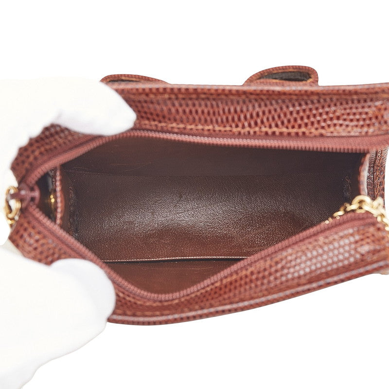 サルヴァトーレフェラガモ ヴァラリボン リザード型押し ポーチ 小物入れ ブラウン レザー レディース Salvatore Ferragamo 【中古】