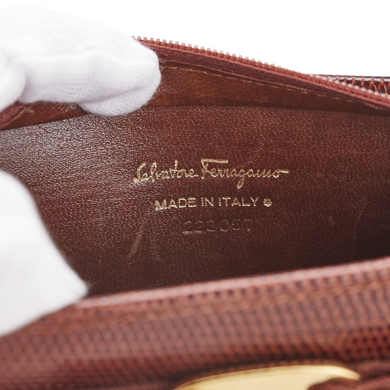 サルヴァトーレフェラガモ ヴァラリボン リザード型押し ポーチ 小物入れ ブラウン レザー レディース Salvatore Ferragamo 【中古】