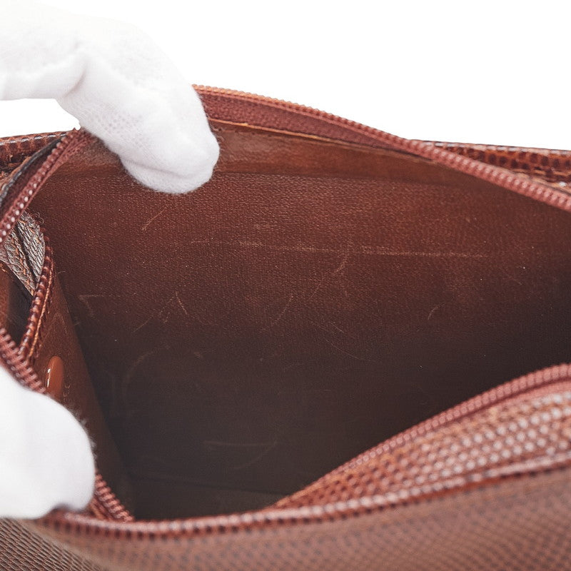 サルヴァトーレフェラガモ ヴァラリボン リザード型押し ポーチ 小物入れ ブラウン レザー レディース Salvatore Ferragamo 【中古】