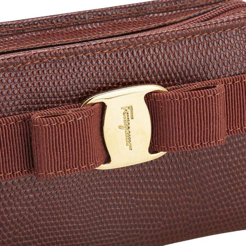 サルヴァトーレフェラガモ ヴァラリボン リザード型押し ポーチ 小物入れ ブラウン レザー レディース Salvatore Ferragamo 【中古】