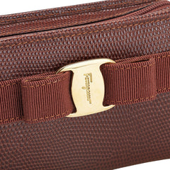 サルヴァトーレフェラガモ ヴァラリボン リザード型押し ポーチ 小物入れ ブラウン レザー レディース Salvatore Ferragamo 【中古】