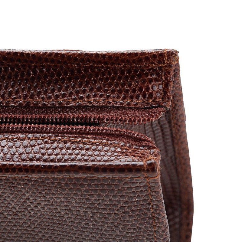 サルヴァトーレフェラガモ ヴァラリボン リザード型押し ポーチ 小物入れ ブラウン レザー レディース Salvatore Ferragamo 【中古】