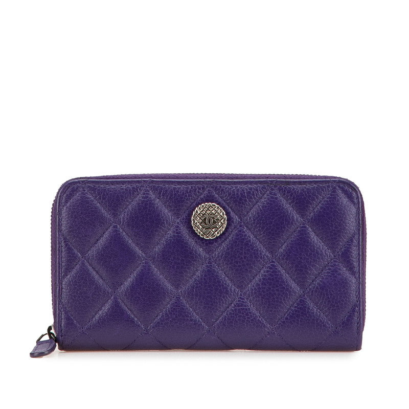 シャネル マトラッセ ココマーク 長財布 ラウンドファスナー パープル シルバー ラムスキン レディース CHANEL 【中古】