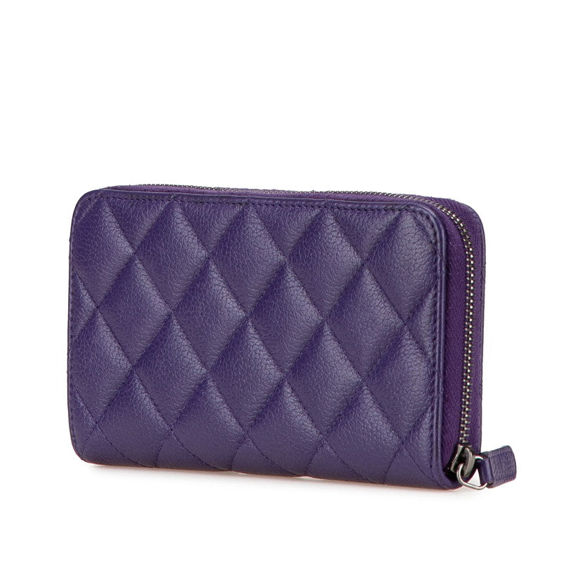 シャネル マトラッセ ココマーク 長財布 ラウンドファスナー パープル シルバー ラムスキン レディース CHANEL 【中古】