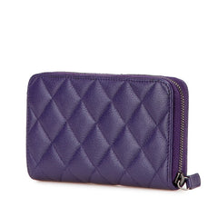 シャネル マトラッセ ココマーク 長財布 ラウンドファスナー パープル シルバー ラムスキン レディース CHANEL 【中古】