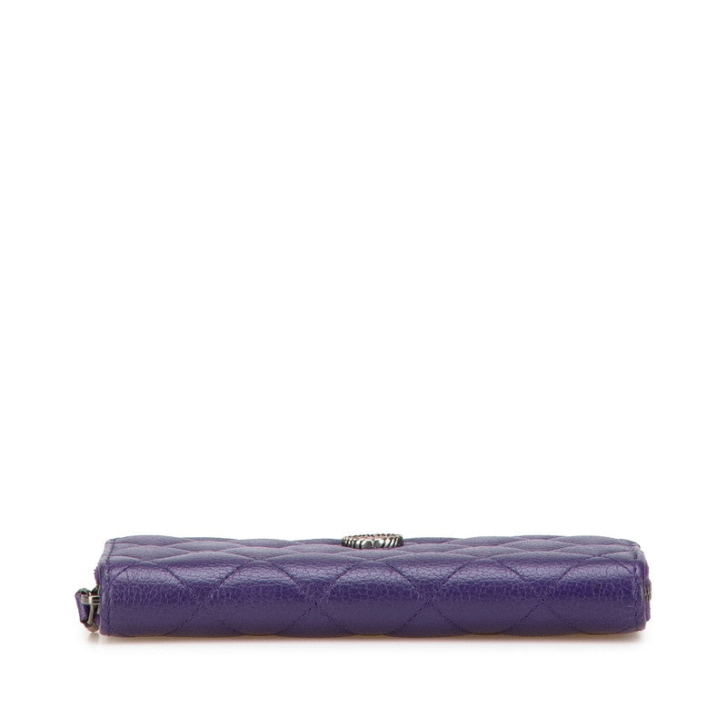 シャネル マトラッセ ココマーク 長財布 ラウンドファスナー パープル シルバー ラムスキン レディース CHANEL 【中古】