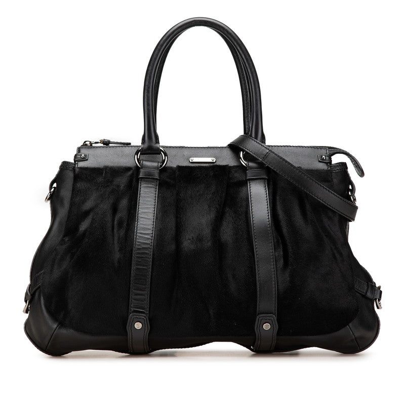 セリーヌ マカダム トリオンフ ハンドバッグ ショルダーバッグ 2WAY ブラック レザー ハラコ レディース CELINE 【中古】