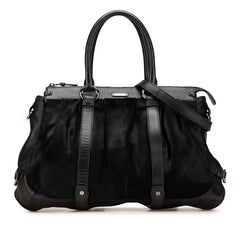 セリーヌ マカダム トリオンフ ハンドバッグ ショルダーバッグ 2WAY ブラック レザー ハラコ レディース CELINE 【中古】