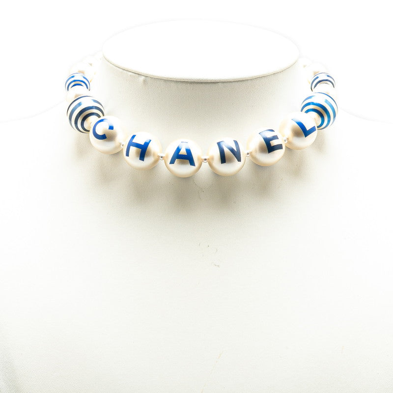 シャネル ココマーク ロゴ ネックレス ゴールド ブルー フェイクパール メッキ レディース CHANEL 【中古】