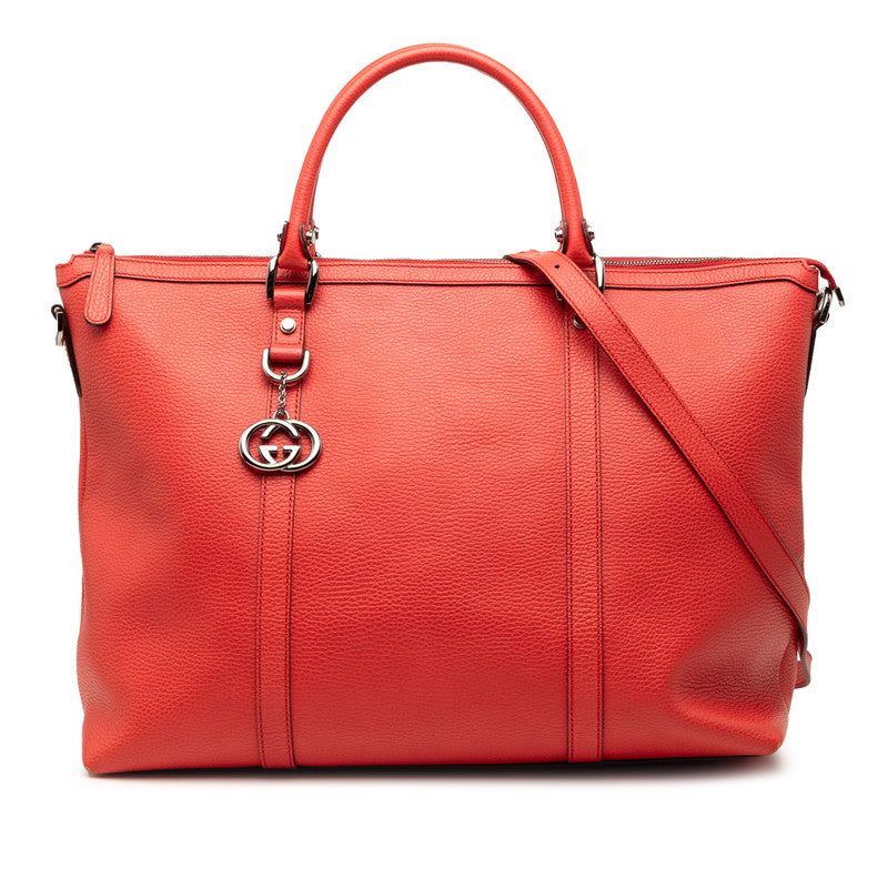 グッチ インターロッキングG トートバッグ ショルダーバッグ 2WAY 339550 レッド レザー レディース GUCCI 【中古】