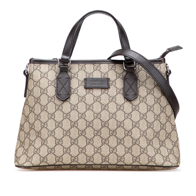 グッチ GGスプリーム トートバッグ ショルダーバッグ 2WAY 429019 ベージュ ブラウン PVC レザー レディース GUCCI 【中古】