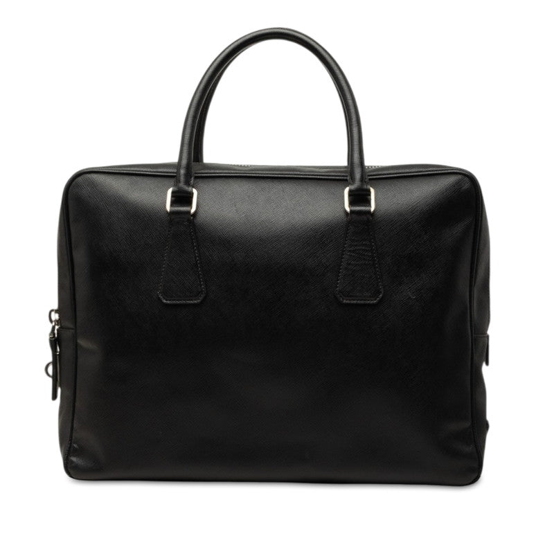 プラダ 三角ロゴプレート サフィアーノ ハンドバッグ ブリーフケース ブラック レザー レディース PRADA 中古