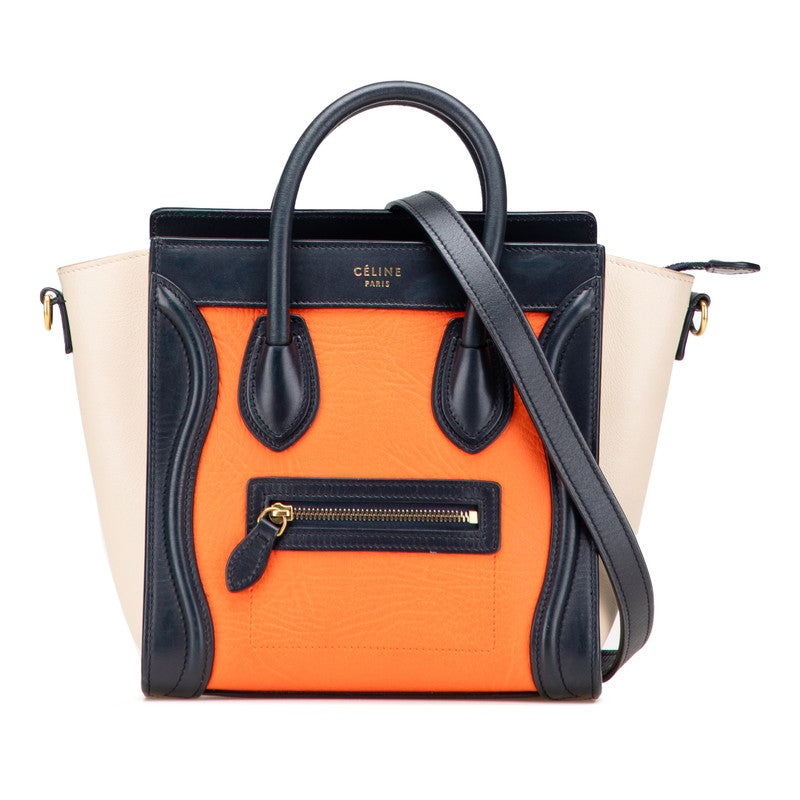 セリーヌ ラゲージ ナノショッパー ハンドバッグ ショルダーバッグ 2WAY オレンジ ブラック ベージュ レザー レディース CELINE 【中古】