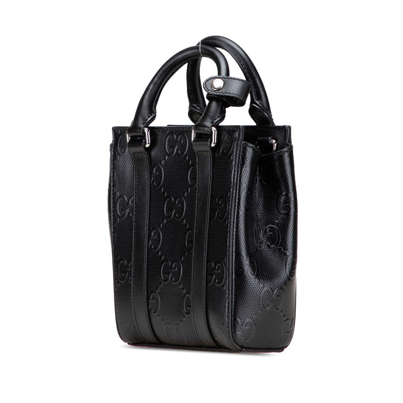 グッチ GGエンボス ジャンボGG ハンドバッグ ショルダーバッグ 2WAY 696010 ブラック レザー レディース GUCCI 【中古】