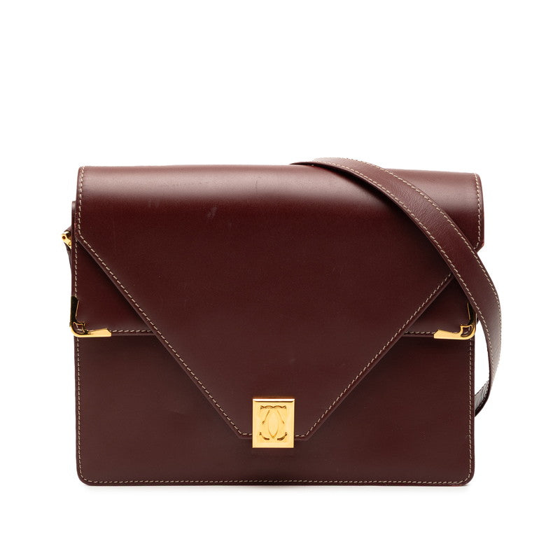 カルティエ マストライン ショルダーバッグ ワインレッド ボルドー レザー レディース CARTIER 【中古】