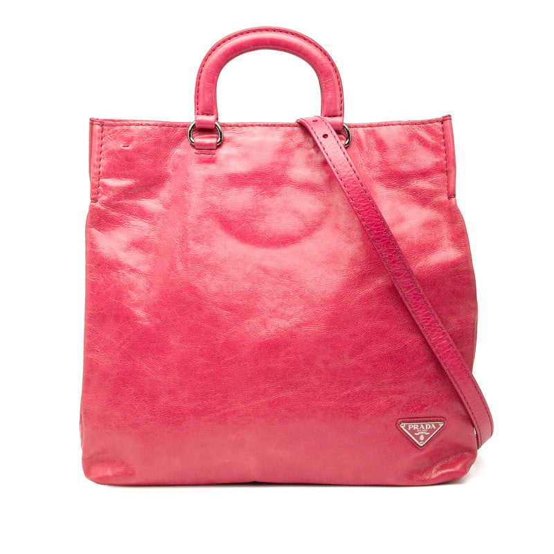 プラダ 三角ロゴプレート ハンドバッグ ショルダーバッグ 2WAY ピンク レザー レディース PRADA 【中古】