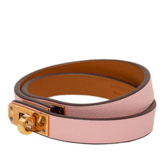 エルメス ミニケリー ドゥブルトゥール ブレスレット サイズ:T2 ピンク ゴールド レザー メッキ レディース HERMES 【中古】