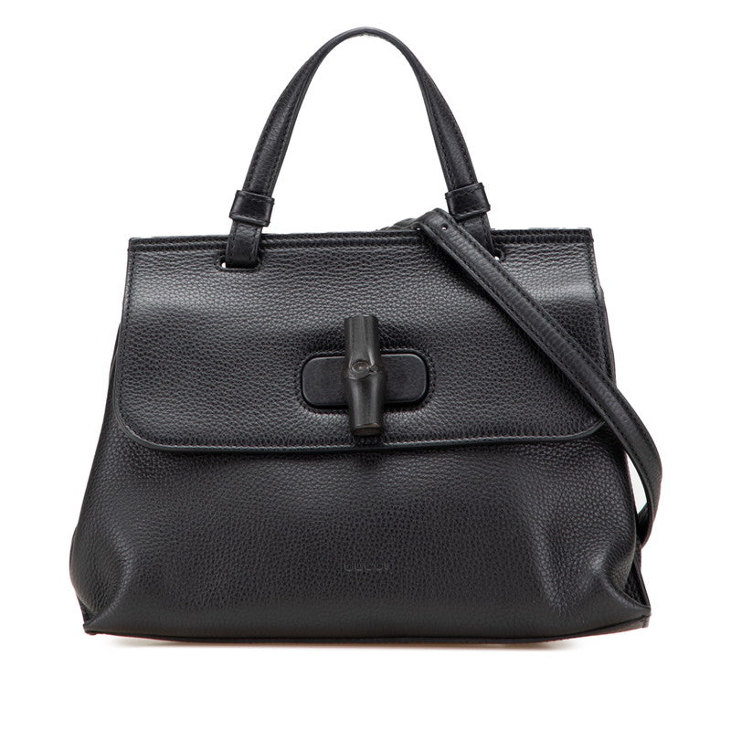 グッチ バンブー デイリー ハンドバッグ ショルダーバッグ 2WAY 370831 ブラック レザー レディース GUCCI 【中古】