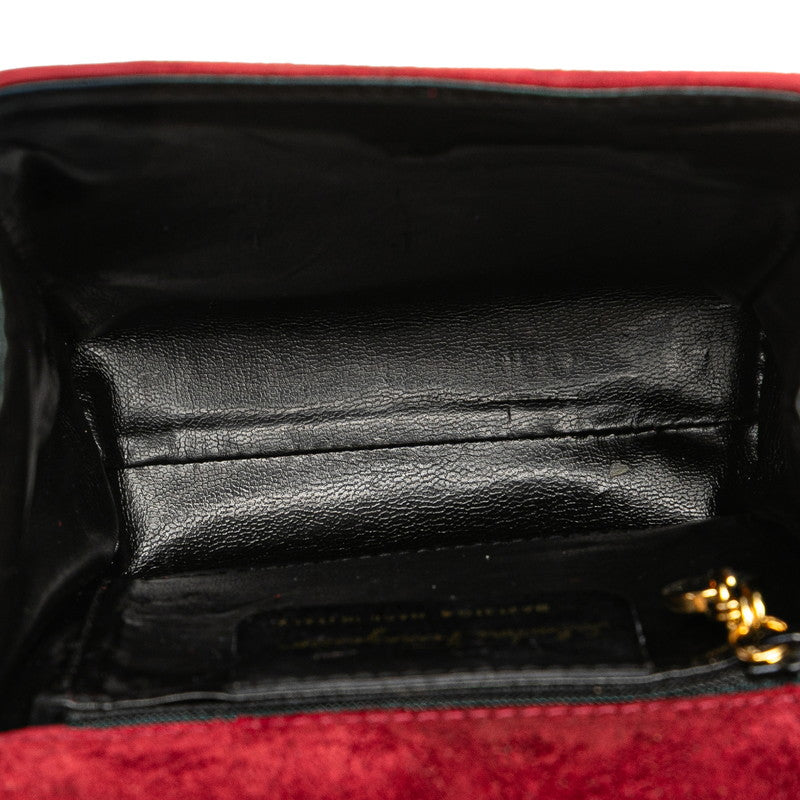 サルヴァトーレフェラガモ ヴァラリボン ハンドバッグ ショルダーバッグ 2WAY レッド ブラック スウェード レディース Salvatore Ferragamo 【中古】