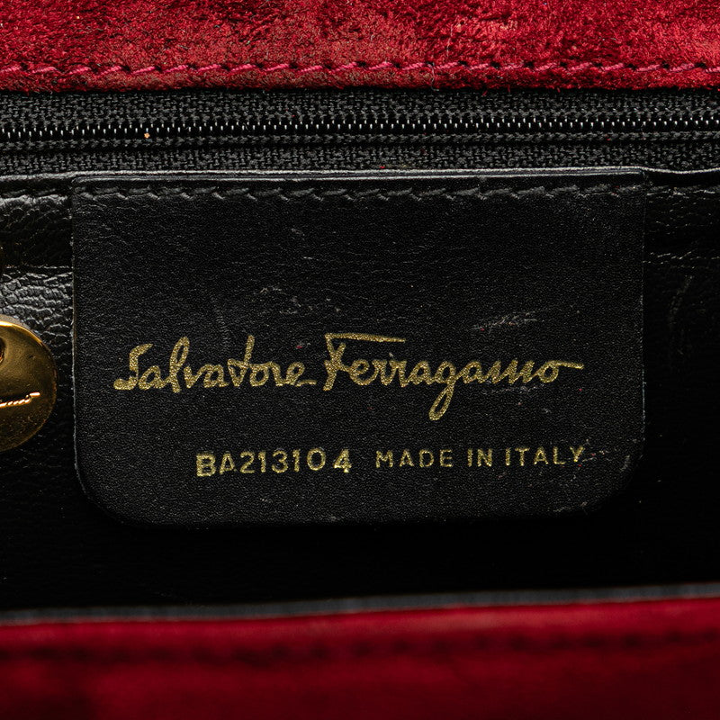 サルヴァトーレフェラガモ ヴァラリボン ハンドバッグ ショルダーバッグ 2WAY レッド ブラック スウェード レディース Salvatore Ferragamo 【中古】