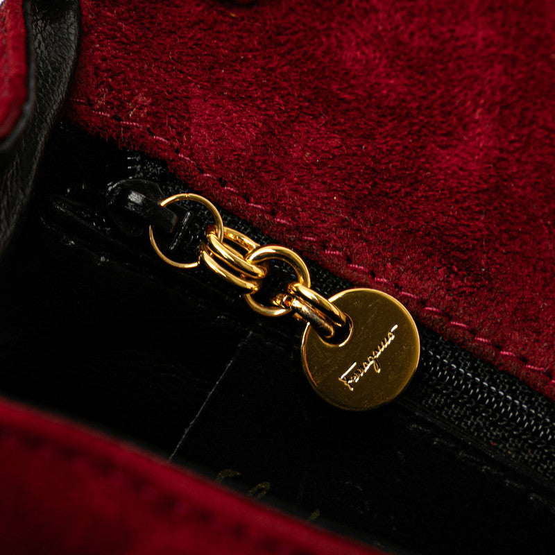 サルヴァトーレフェラガモ ヴァラリボン ハンドバッグ ショルダーバッグ 2WAY レッド ブラック スウェード レディース Salvatore Ferragamo 【中古】