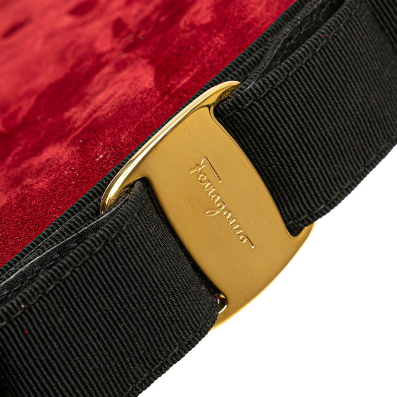 サルヴァトーレフェラガモ ヴァラリボン ハンドバッグ ショルダーバッグ 2WAY レッド ブラック スウェード レディース Salvatore Ferragamo 【中古】