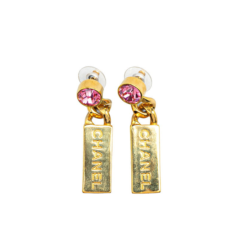 シャネル ロゴ ピアス ゴールド ピンク メッキ レディース CHANEL 【中古】
