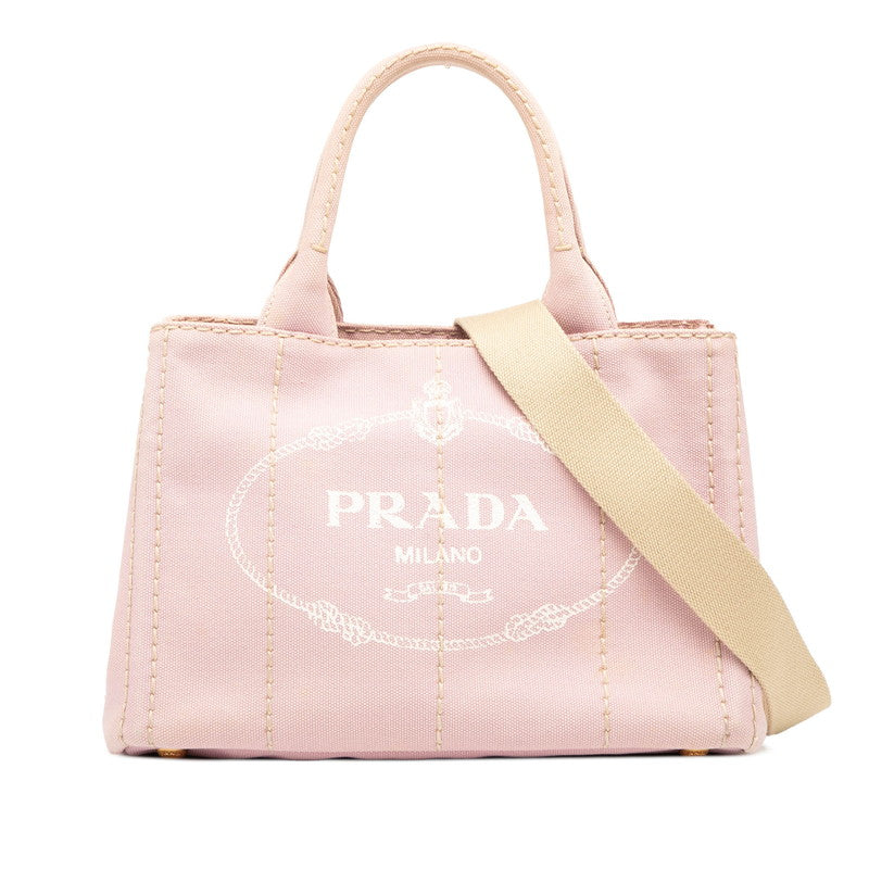 プラダ カナパ ミニ ハンドバッグ ショルダーバッグ 2WAY 1BG439 ピンク キャンバス レディース PRADA 【中古】