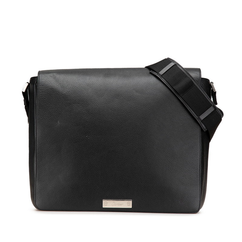 カルティエ 斜め掛け ショルダーバッグ ブラック レザー メンズ CARTIER 【中古】