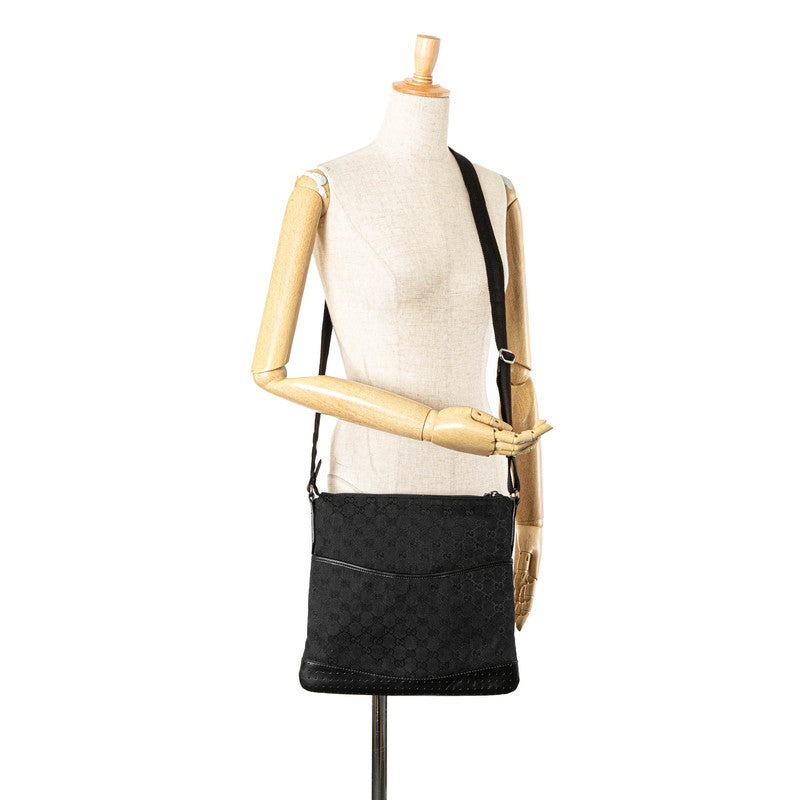 グッチ GGキャンバス 斜め掛け ショルダーバッグ 145857 ブラック キャンバス レザー レディース GUCCI 【中古】